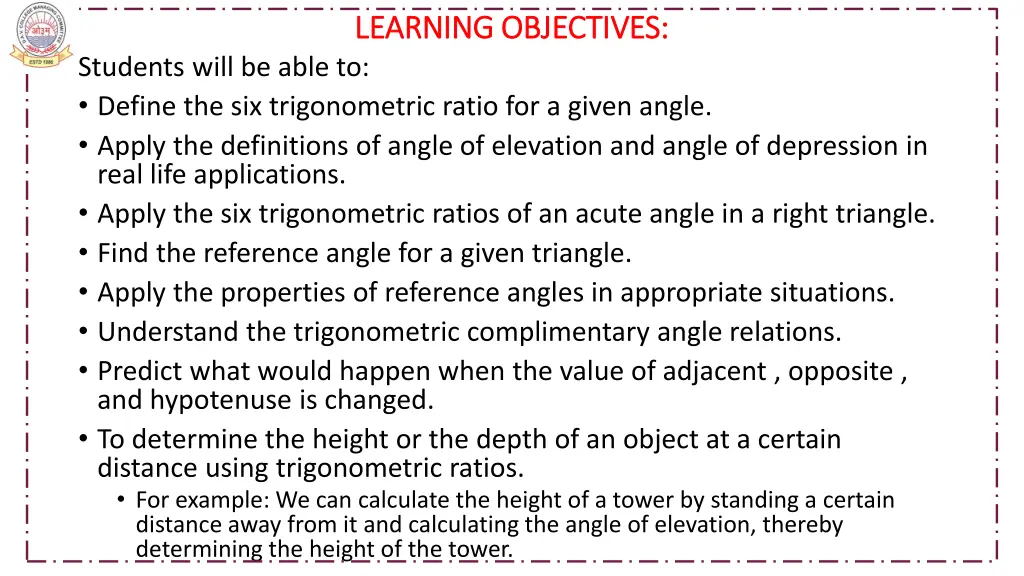 learning objectives learning objectives