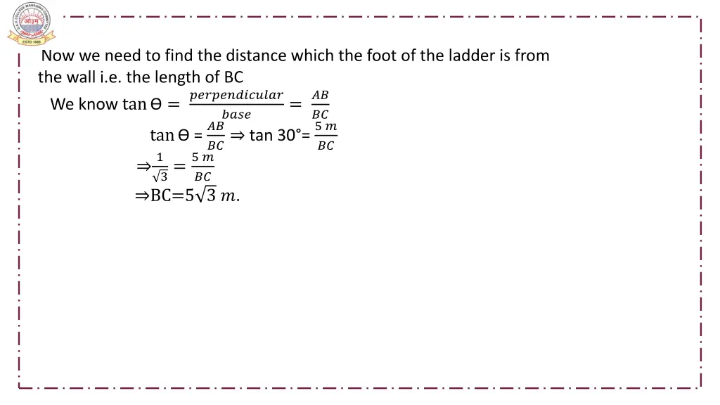 now we need to find the distance which the foot