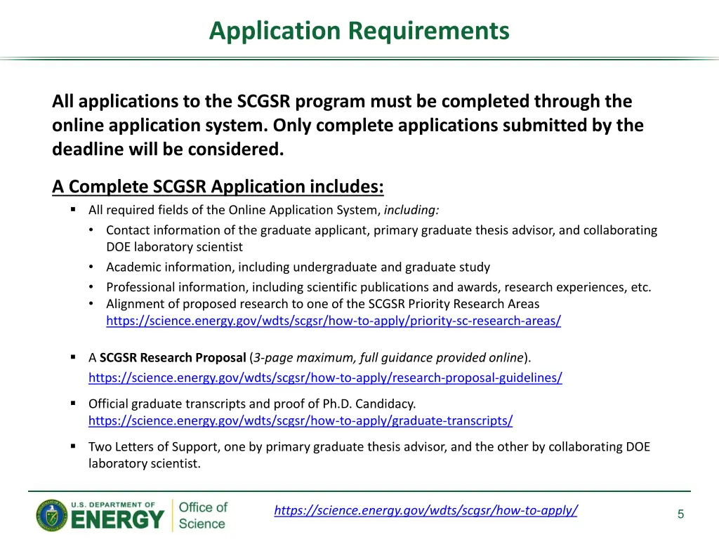 application requirements