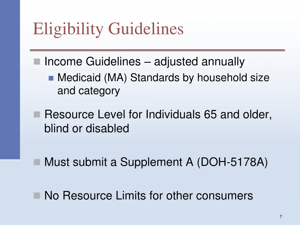 eligibility guidelines