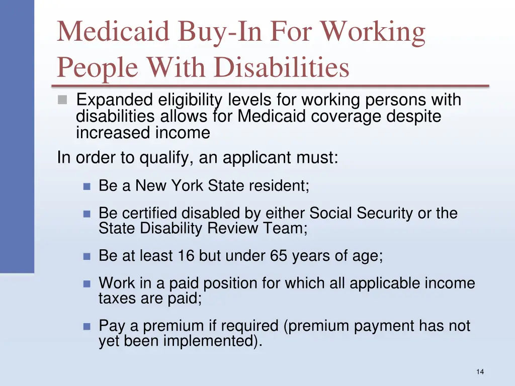 medicaid buy in for working people with
