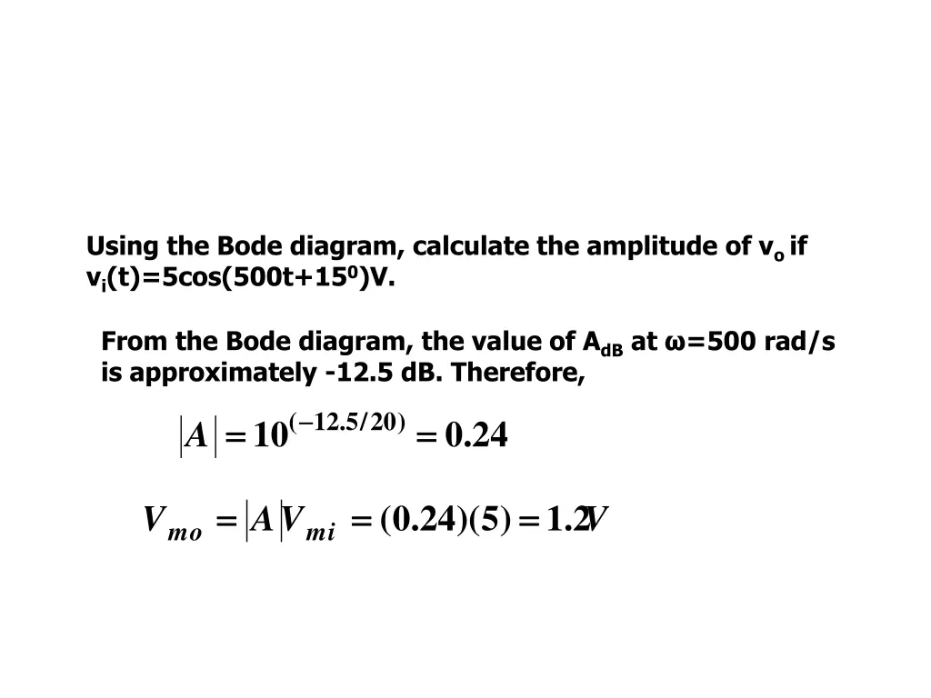 using the bode diagram calculate the amplitude
