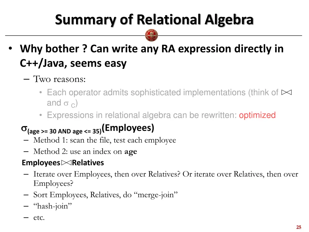 summary of relational algebra