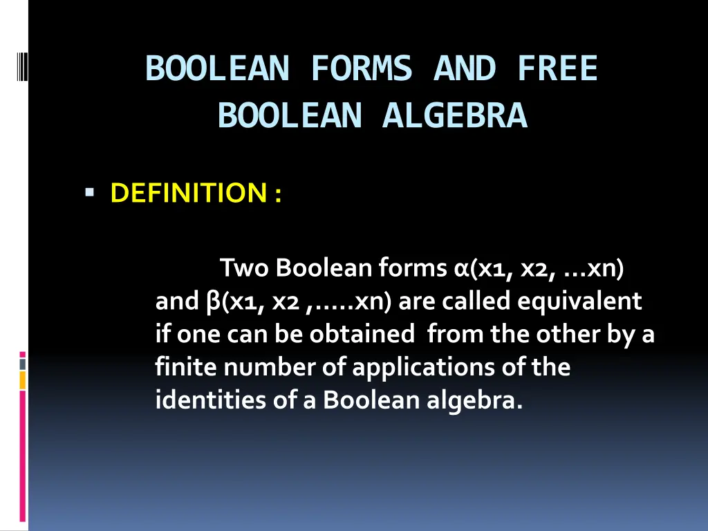 boolean forms and free boolean algebra