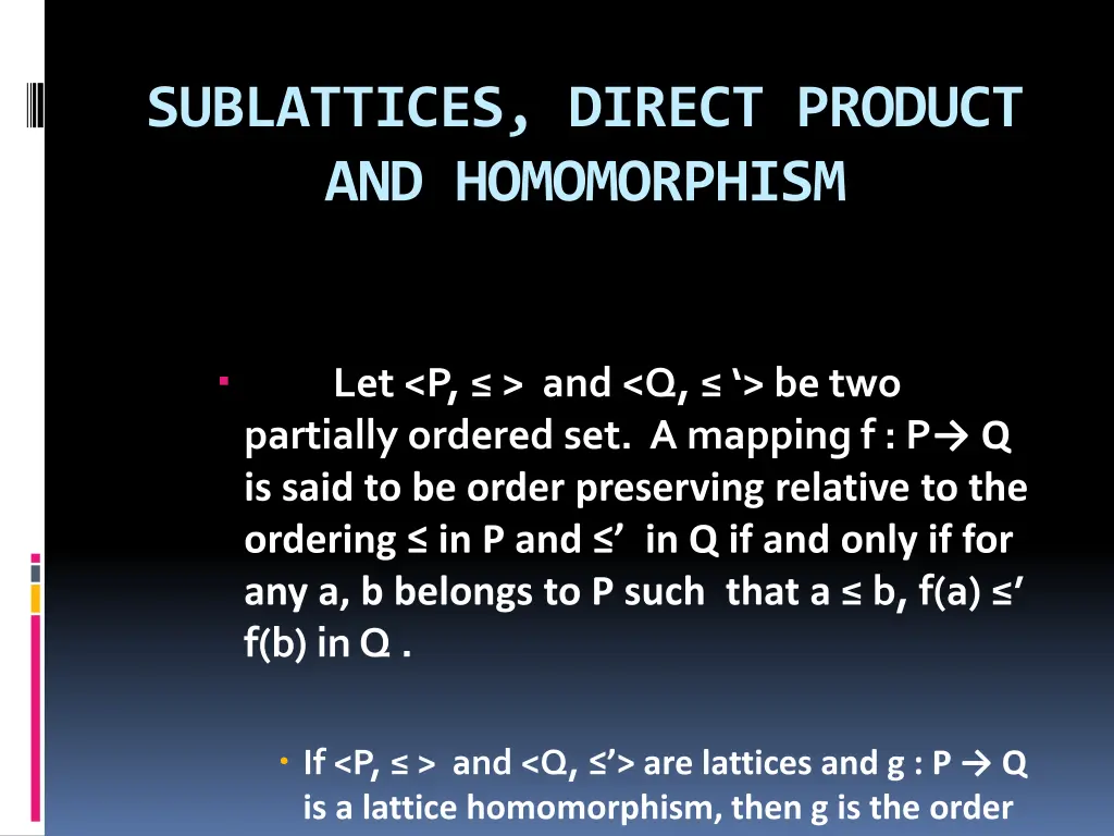 sublattices direct product and homomorphism