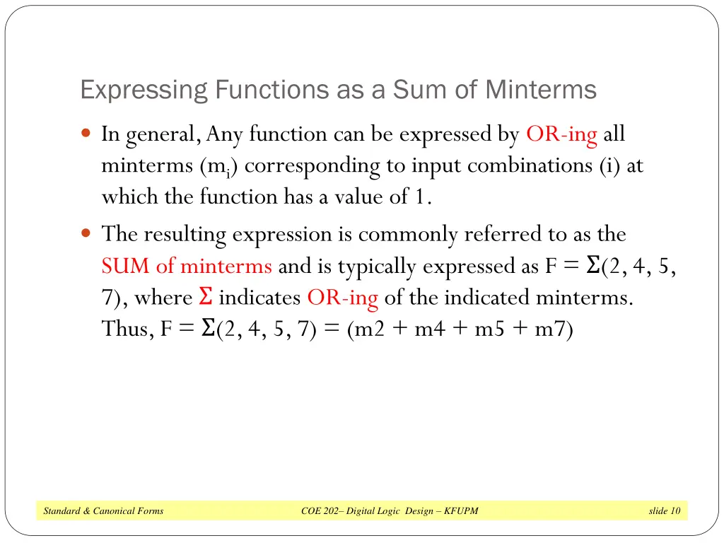 expressing functions as a sum of minterms 1