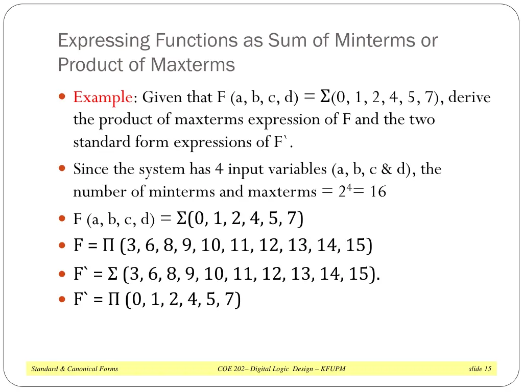 expressing functions as sum of minterms 2