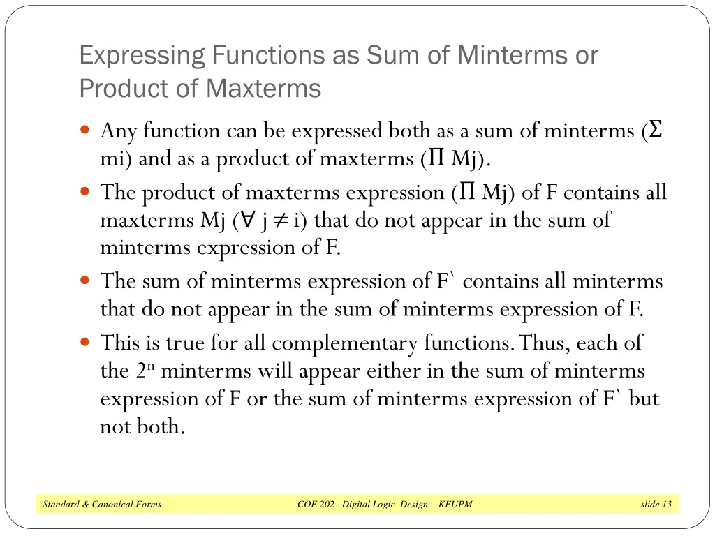 expressing functions as sum of minterms