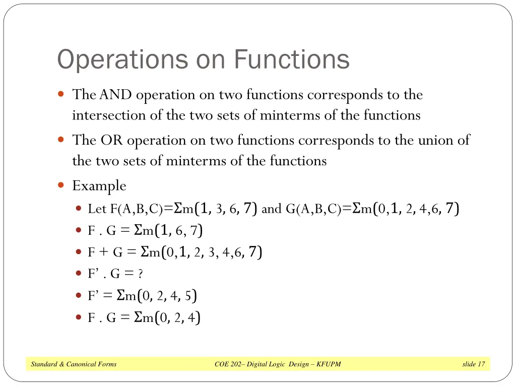 operations on functions