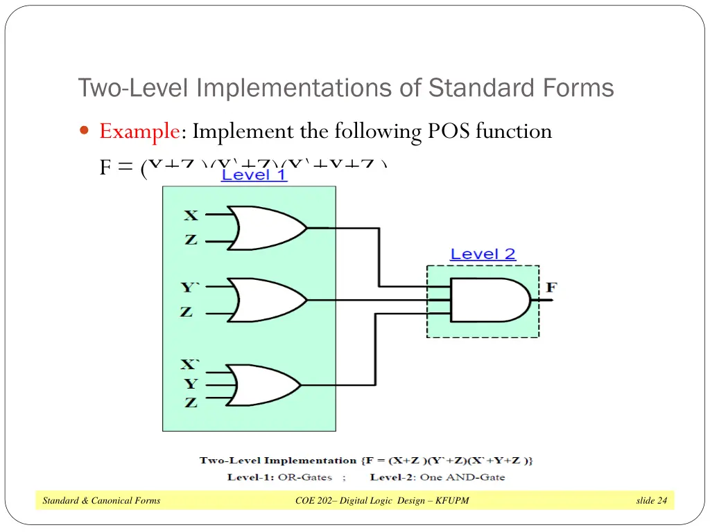 two level implementations of standard forms 3