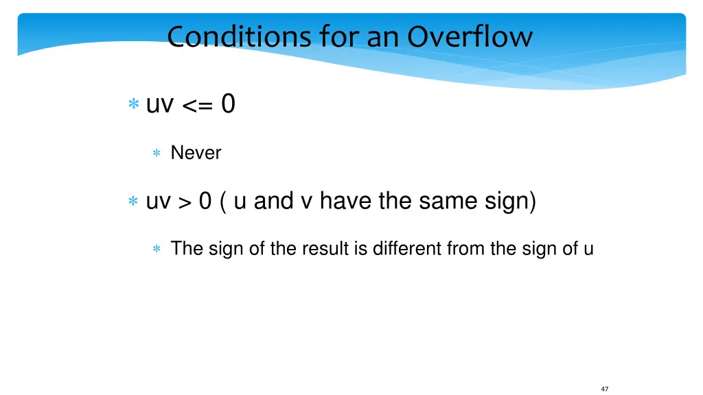 conditions for an overflow