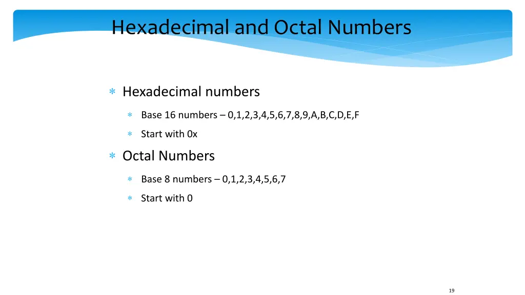 hexadecimal and octal numbers