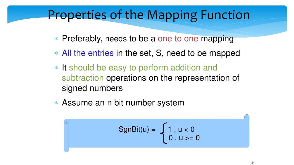properties of the mapping function