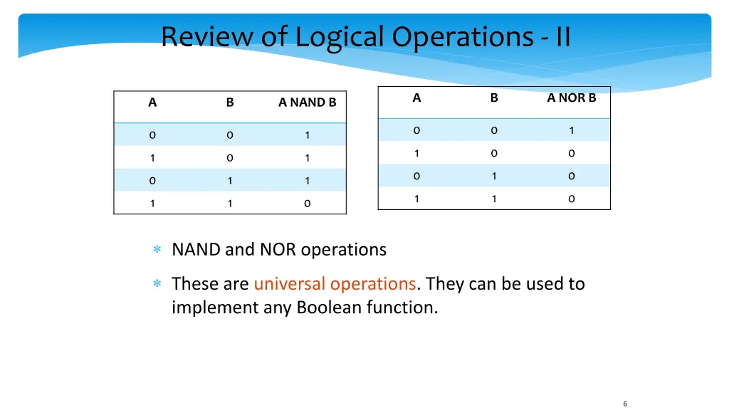 review of logical operations ii
