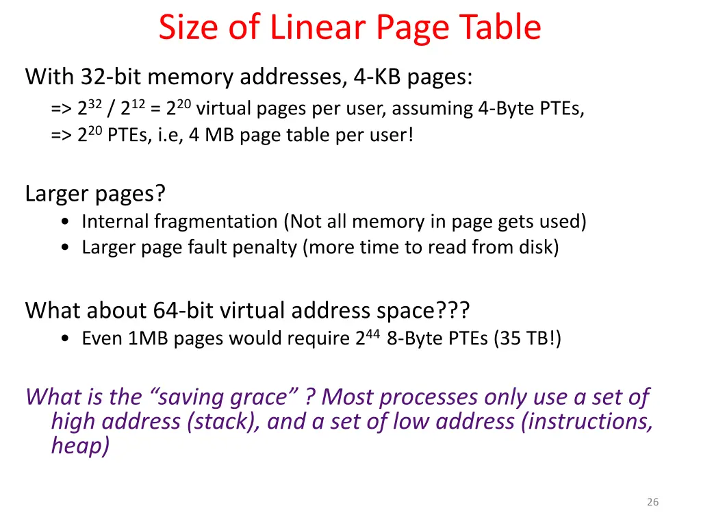 size of linear page table