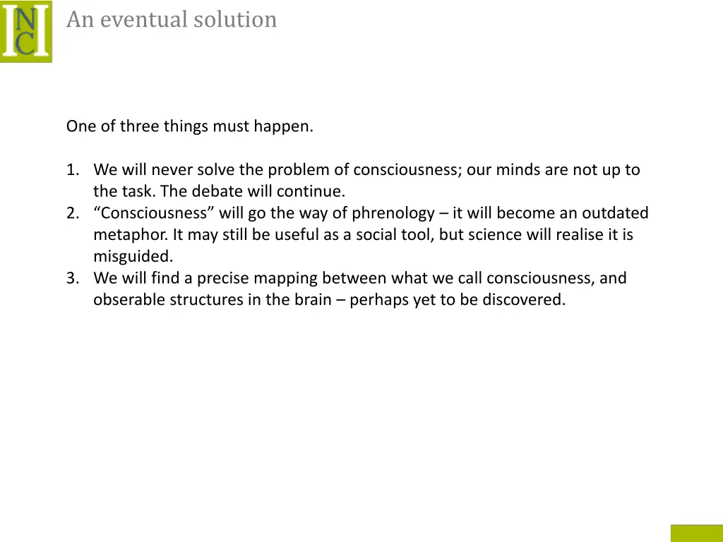 an eventual solution