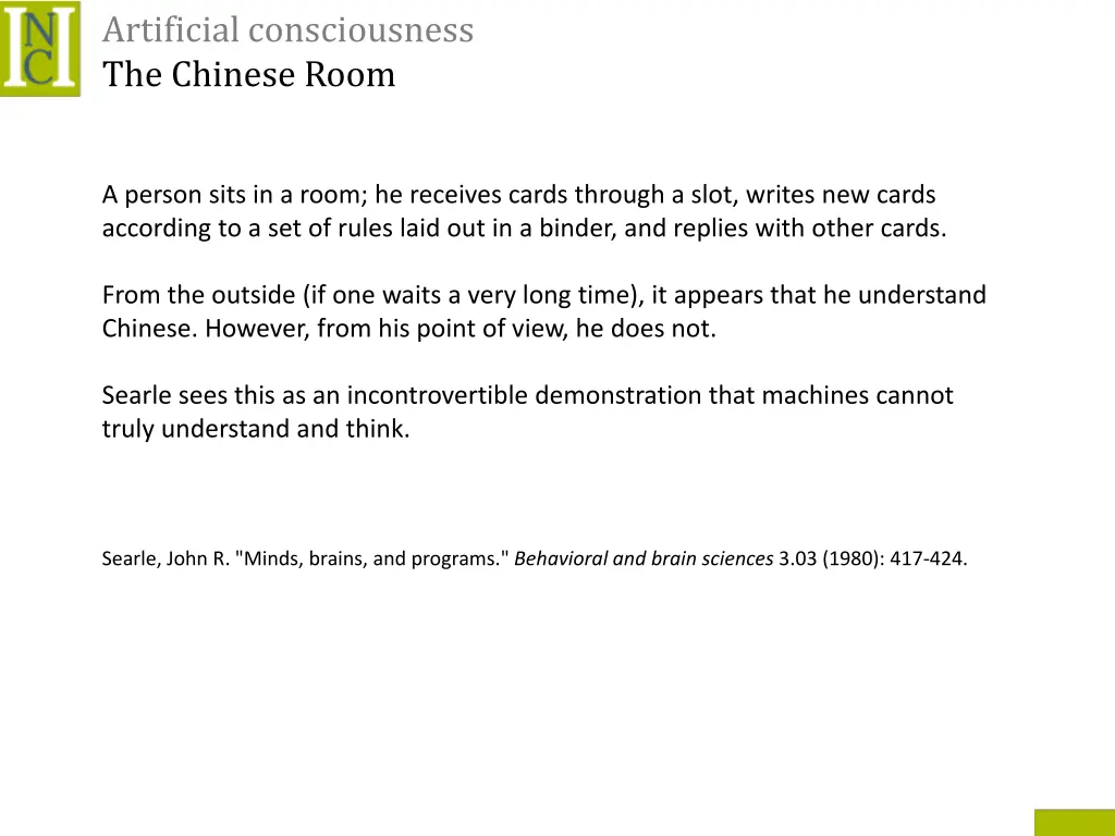 artificial consciousness the chinese room