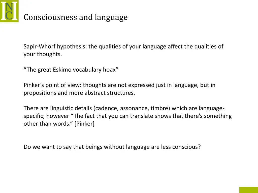 consciousness and language