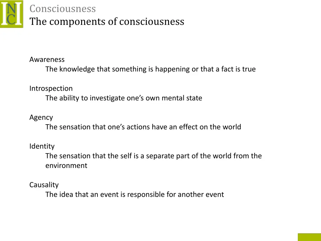 consciousness the components of consciousness