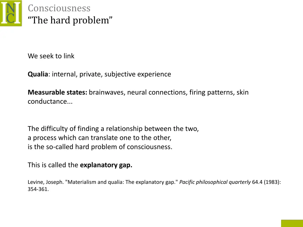 consciousness the hard problem