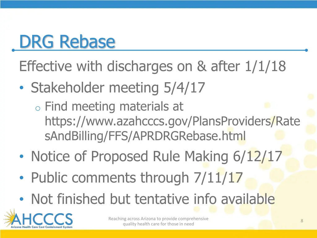 drg rebase effective with discharges on after