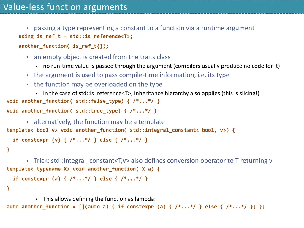value less function arguments