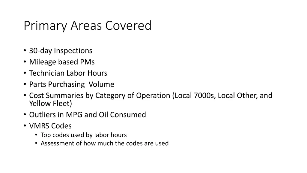 primary areas covered