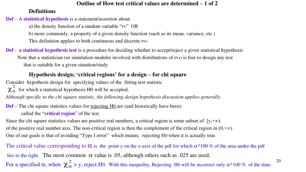 outline of how test critical values