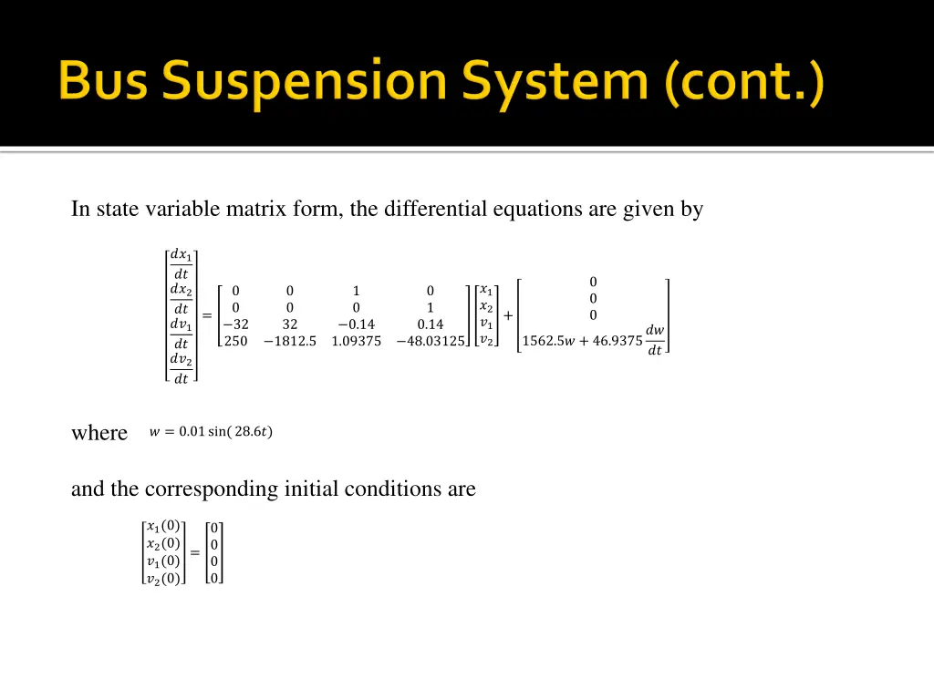 in state variable matrix form the differential