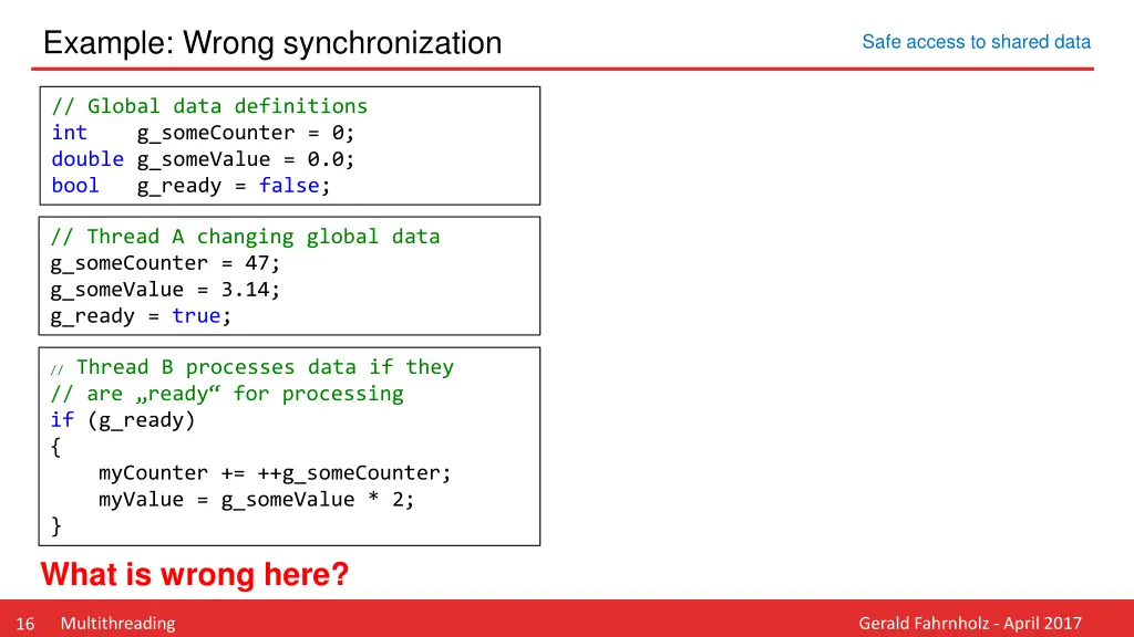 example wrong synchronization