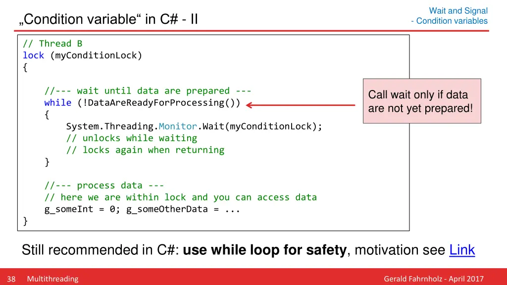 wait and signal condition variables 10