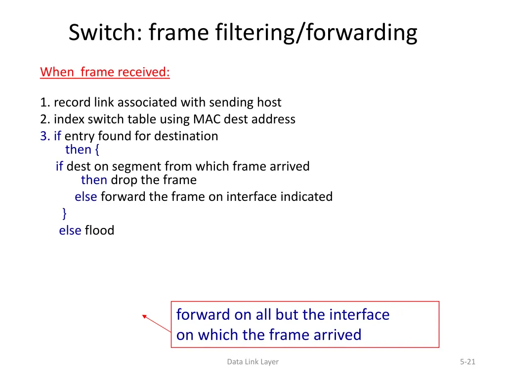 switch frame filtering forwarding