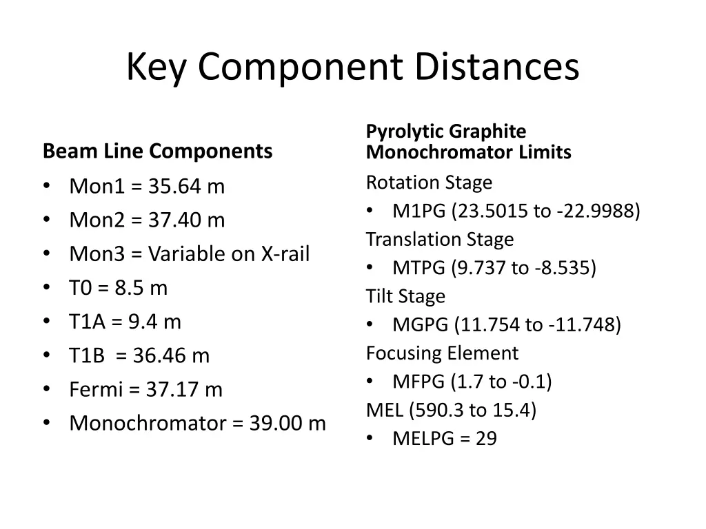 key component distances