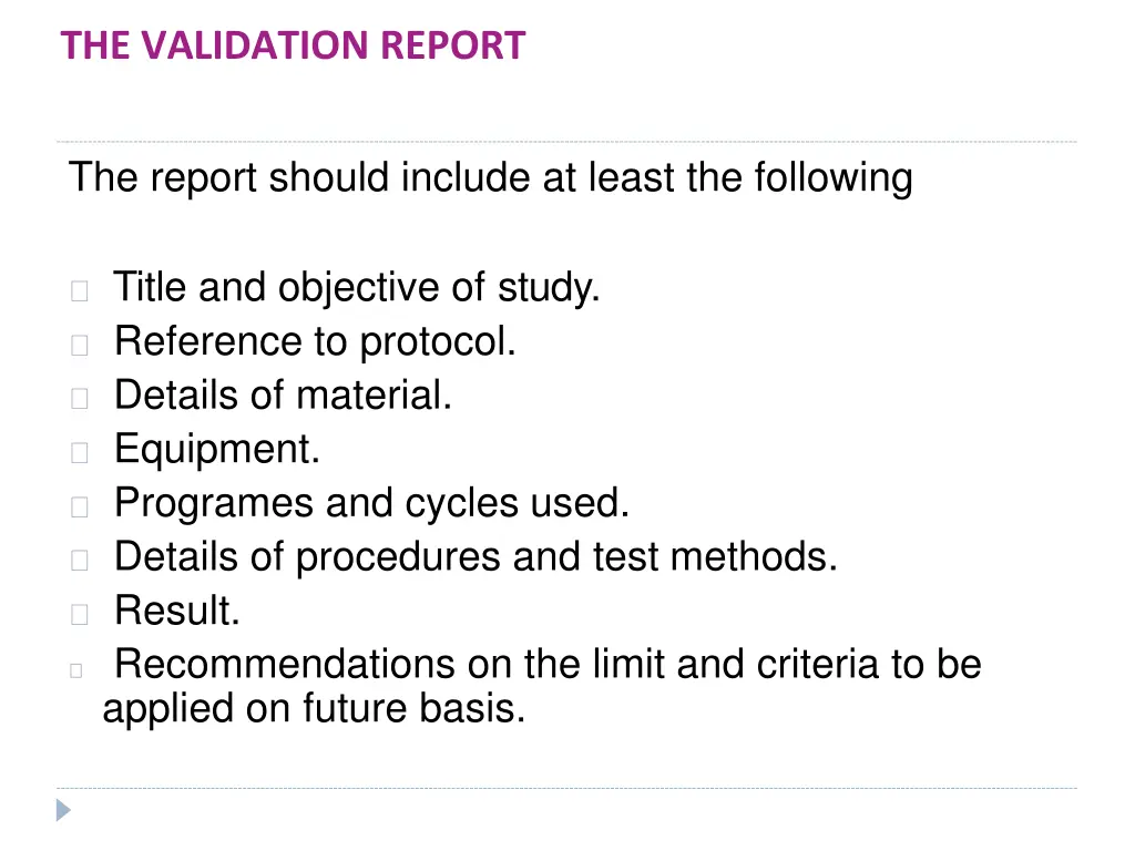 the validation report