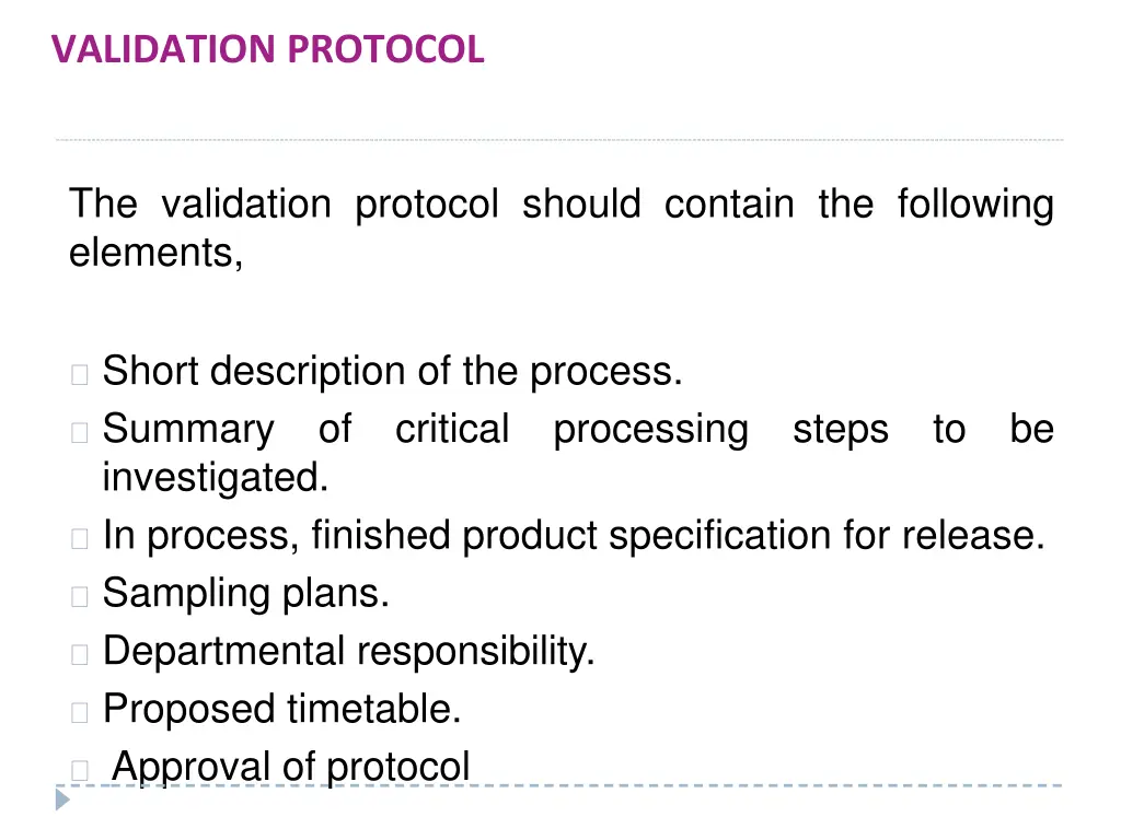 validation protocol