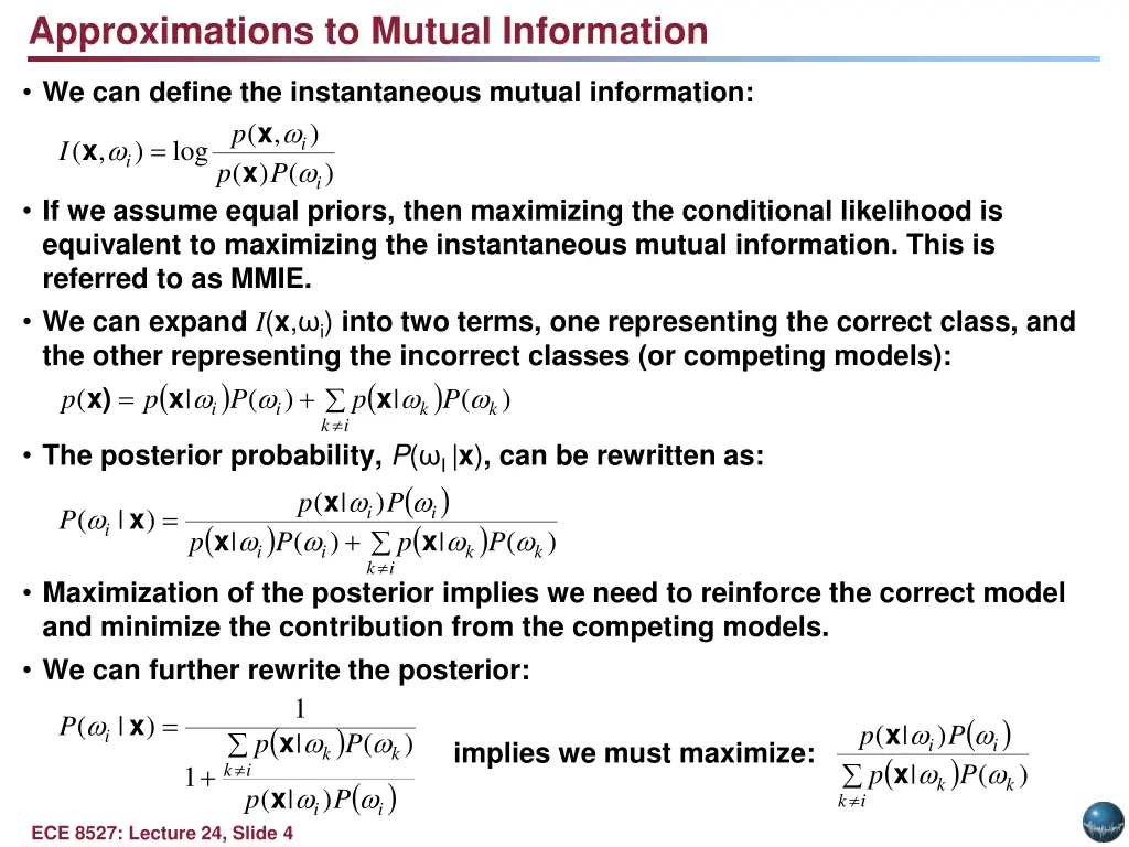 approximations to mutual information