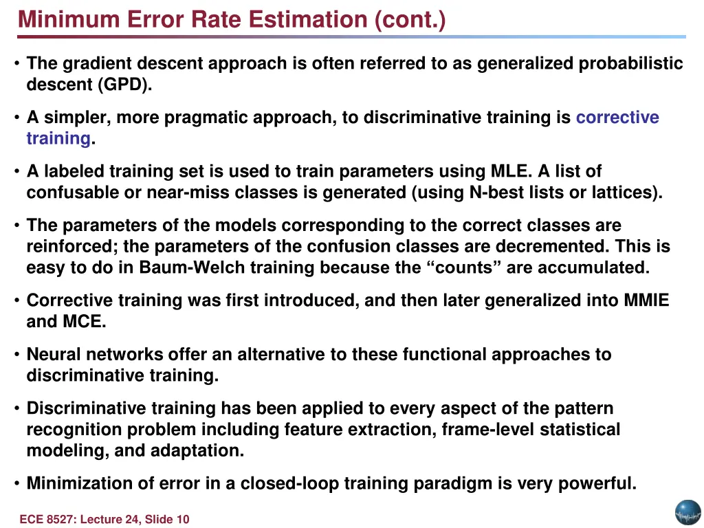 minimum error rate estimation cont 1