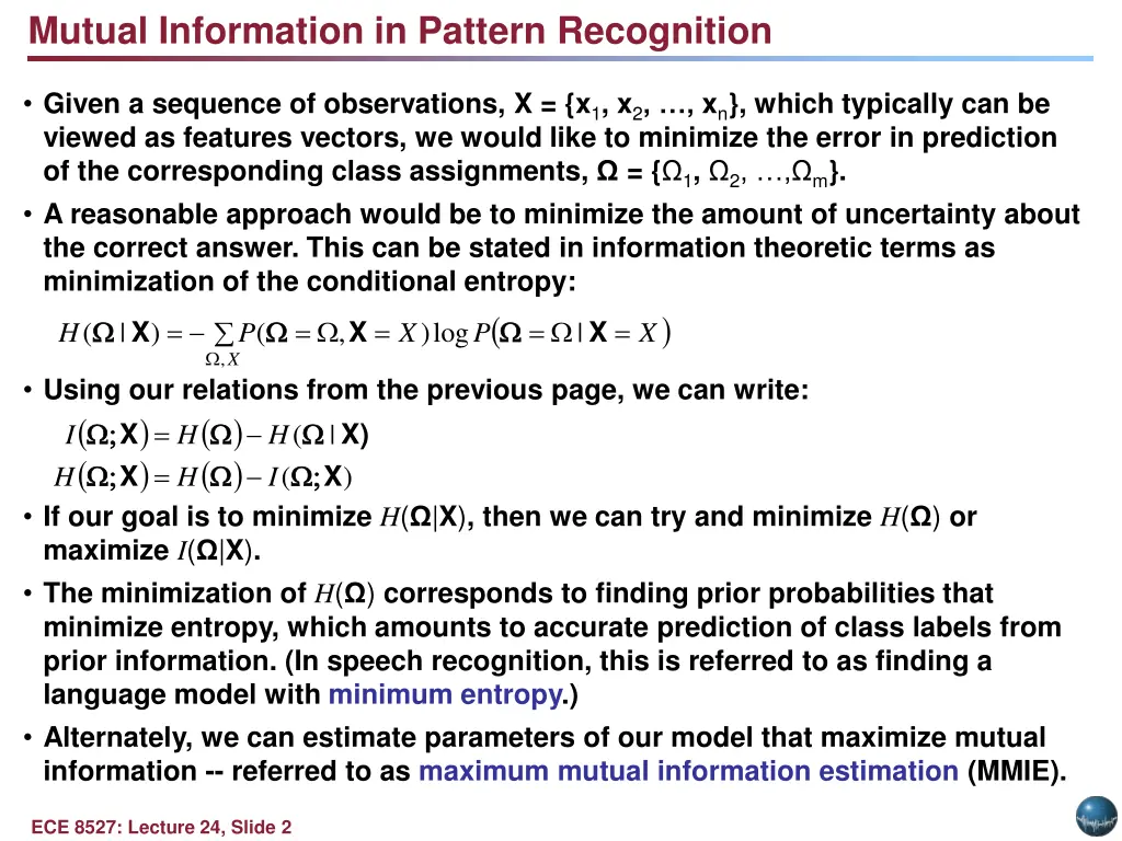 mutual information in pattern recognition
