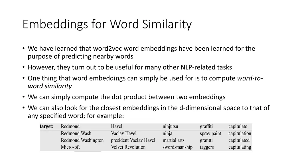 embeddings for word similarity