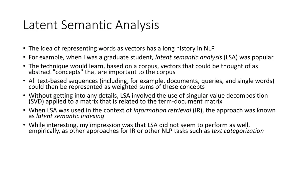 latent semantic analysis