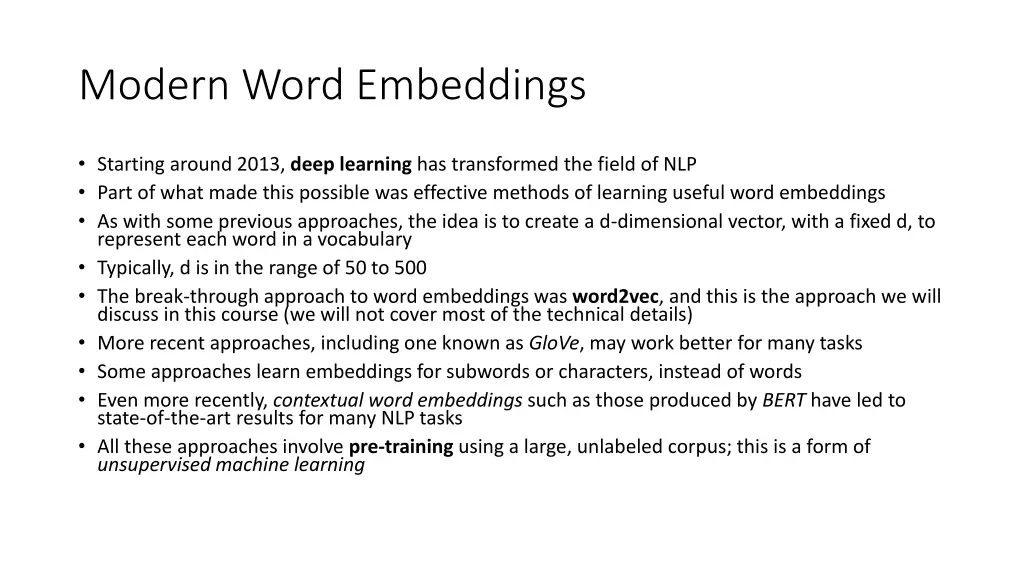 modern word embeddings