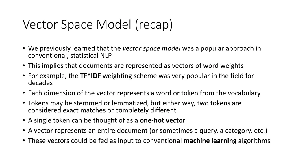 vector space model recap
