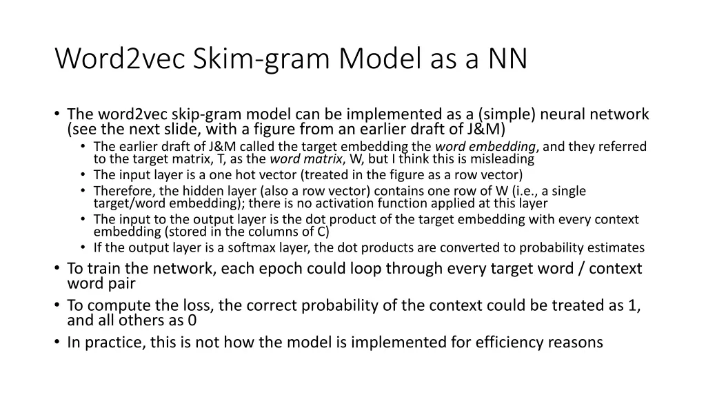 word2vec skim gram model as a nn