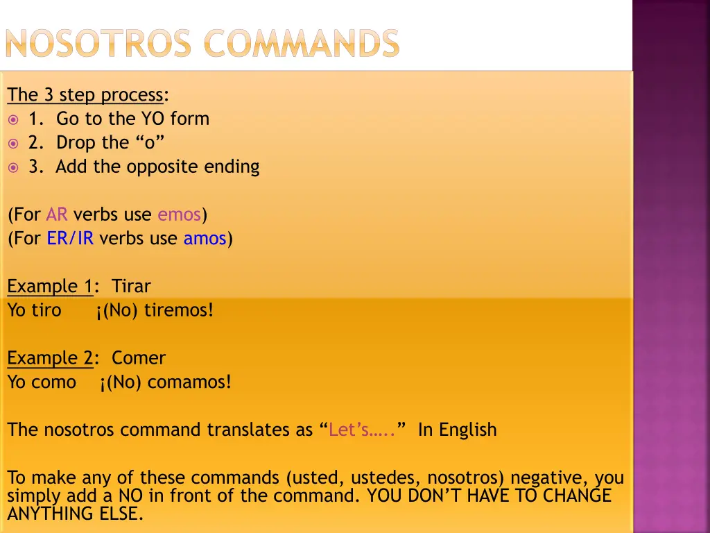 nosotros commands