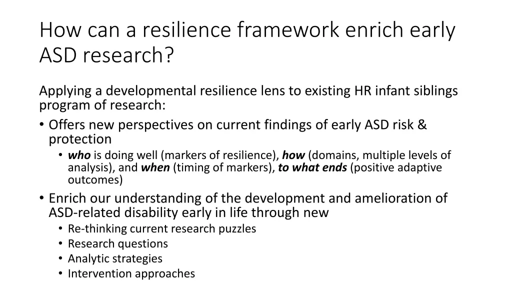 how can a resilience framework enrich early