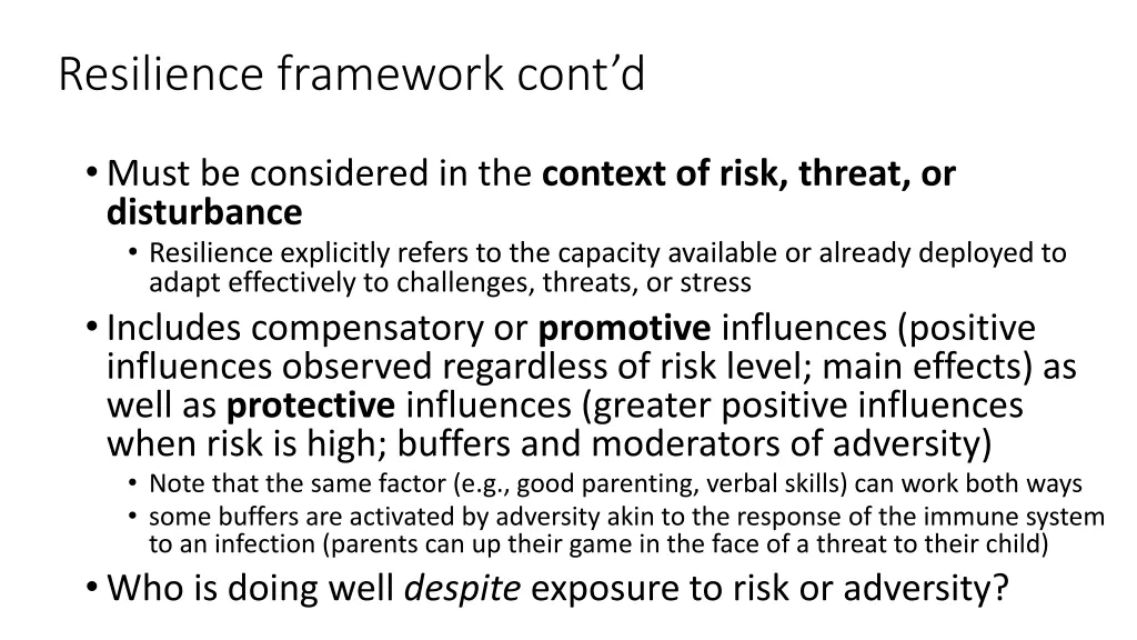 resilience framework cont d
