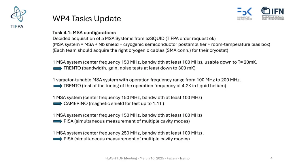 wp4 tasks update