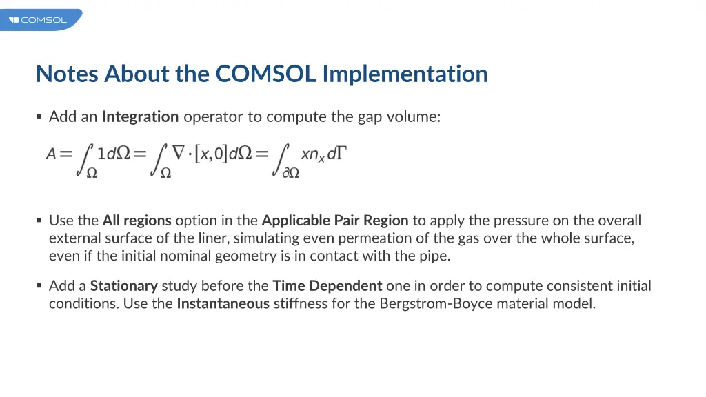 notes about the comsol implementation