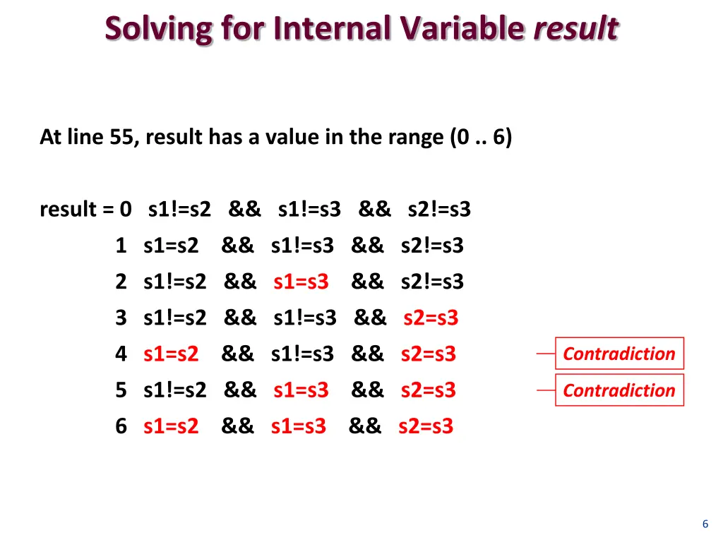solving for internal variable result