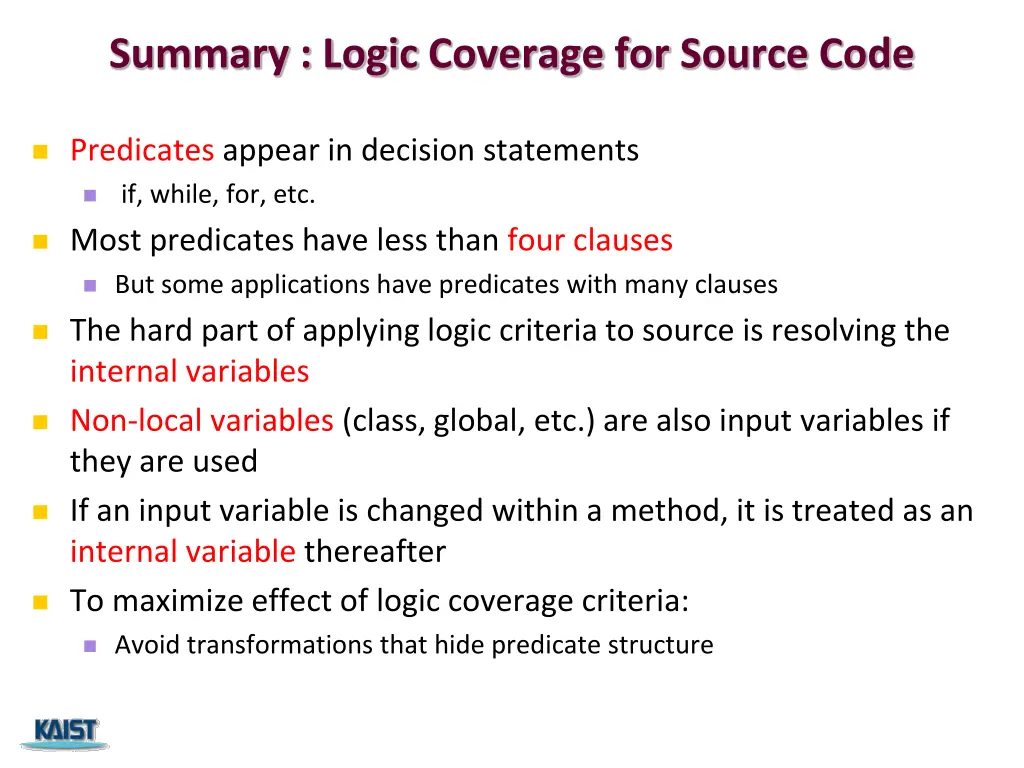 summary logic coverage for source code